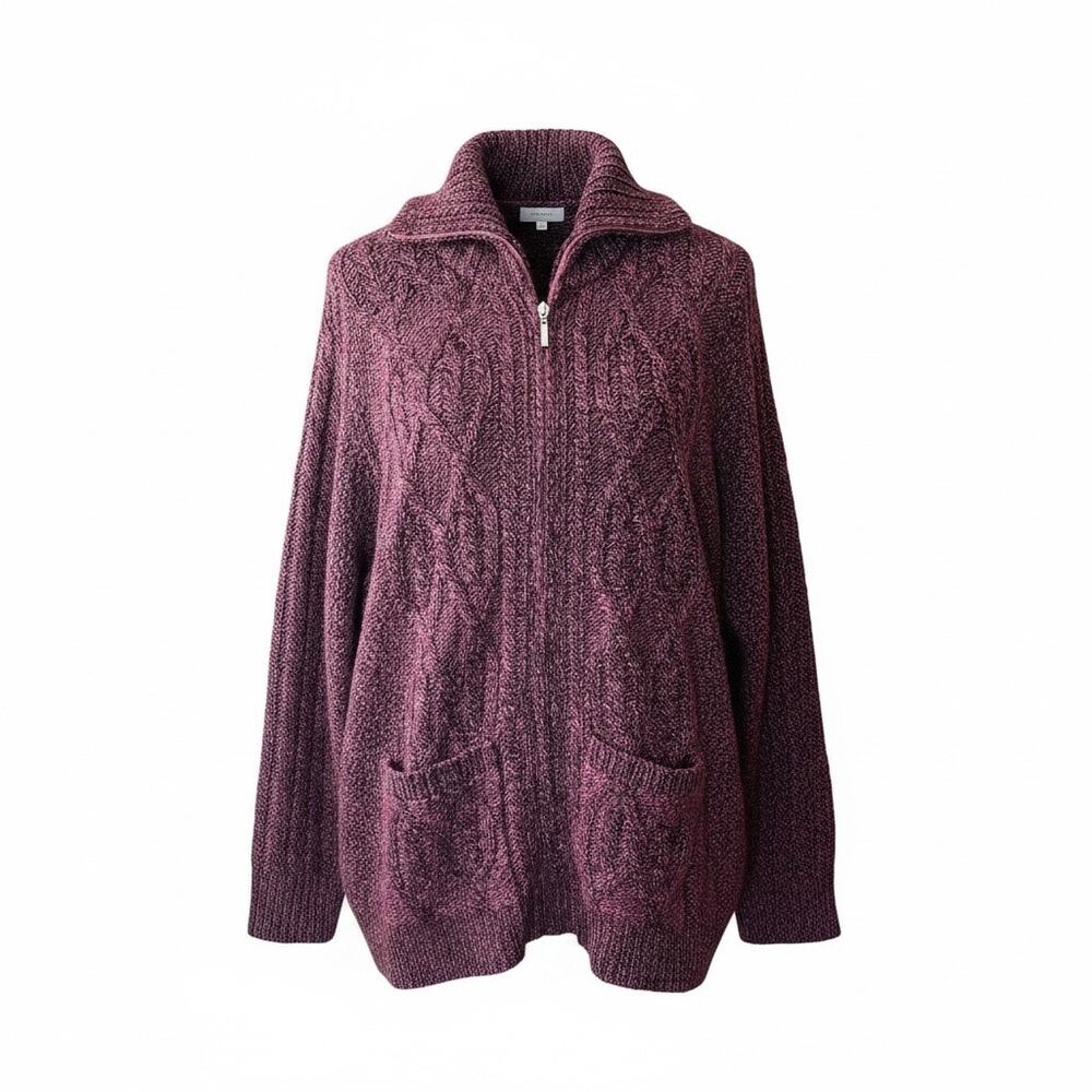Draper’s and Damon’s Women’s 2X Full Zip  Cable Knit Fisherman Cardigan Maroon
